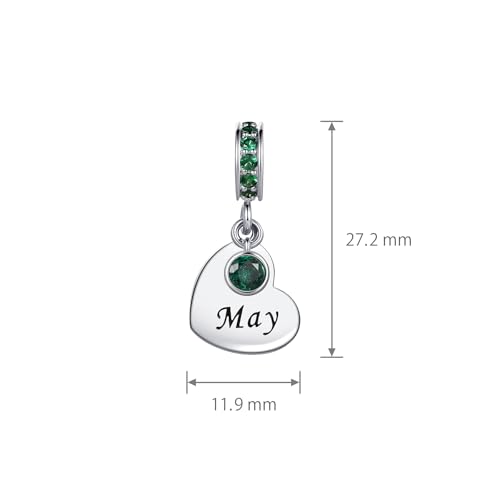 NARTGO January-December Birthstone Birthday Charm Heart Dangle Beads Jewelry Gift for Women Compatible with Pandora Bracelets & Necklaces - style: May Birthstone