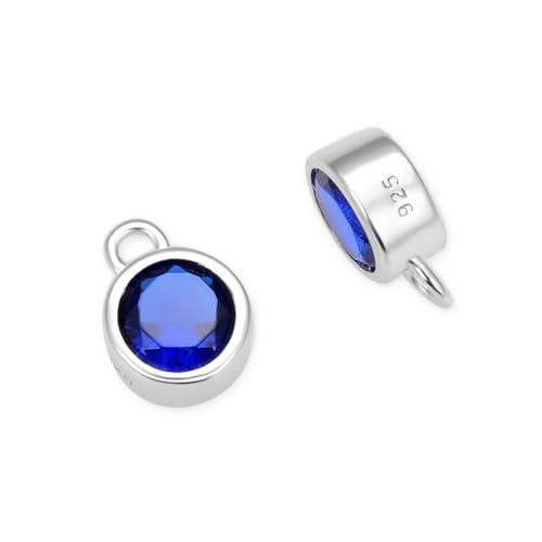 Adabele 2pcs Real 925 Sterling Silver CZ September Birthstone Drop 4mm | Tiny Small, Tarnish Resistant 92.5 Silver Sparkle Sapphire Blue Cubic Zirconia Charm Dangles Closed Loop Craft Jewelry Making - color: September, size: 4mm (0.16")/Tiny - 2pcs