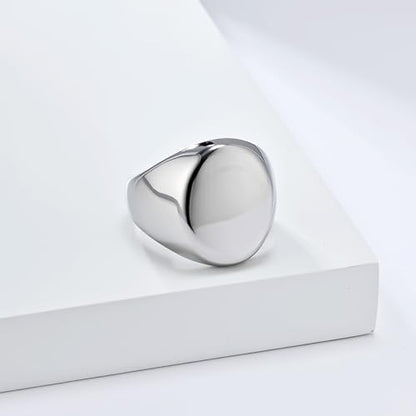 Men's Fashion Stainless Steel Oval Signet Ring Big Wide Solid Biker Band Polished Comfort Fit Silver/Gold/Black - color: Silver