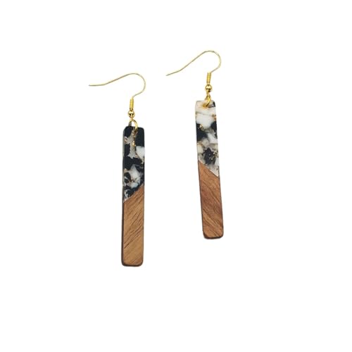 Retro Wooden Resin Geometric Bar Drop Dangle Earrings Layered Leopard for Women Polymer Clay Lightweight Statement Jewelry - style: 15