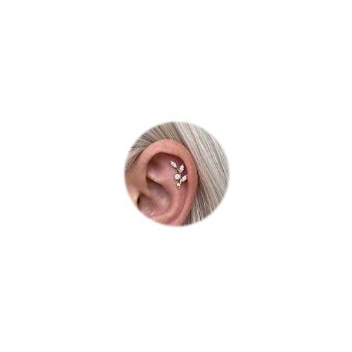 16G Titanium Flat Back Earrings for Women Conch/Helix/Foward Helix/Tragus/Hypoallergenic Piercing Jewelry Internal Thread Cartilage Stud Gold Silver CZ Branch Earrings - color: Gold-For Wearer Left Ear