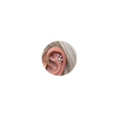 16G Titanium Flat Back Earrings for Women Conch/Helix/Foward Helix/Tragus/Hypoallergenic Piercing Jewelry Internal Thread Cartilage Stud Gold Silver CZ Branch Earrings - color: Gold-For Wearer Left Ear