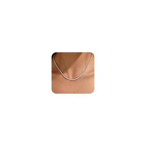 3mm Cubic Zirconia Tennis Necklace for Women, Dainty Adjustable 18K Gold Plated/Silver CZ Tennis Necklace, Hypoallergenic Iced Out Everyday Jewelry Gift for Her Wedding Party - color: 42cm Tennis Necklace-Gold
