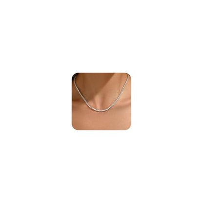 3mm Cubic Zirconia Tennis Necklace for Women, Dainty Adjustable 18K Gold Plated/Silver CZ Tennis Necklace, Hypoallergenic Iced Out Everyday Jewelry Gift for Her Wedding Party - color: 42cm Tennis Necklace-Gold
