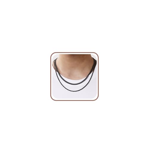 Layered Stainless Steel Chain Necklaces for Men Boys, 2Pcs Cuban Link/Rope/Herringbone Chains Jewelry Gifts, 16 "/18 ", 18 "/20 ", 20 "/22 ", 22 "/24 " - color: Black, size: 22IN/24IN, style: Cuban/Rope Chain Set