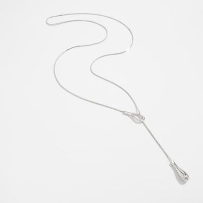 Y Shaped Water Drop Pendant Necklace for Women Adjustable Y Sliding Lariat Charm Necklace Fashion Stainless Steel Snake Chain Teardrop Jewelry Gift - color: Silver
