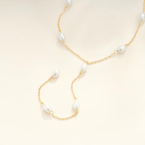Pearl Necklaces for Women - 14K Gold Plated Y-Shaped Choker Necklace for Women, Gold Jewelry Beaded Necklace Gifts for Teens - color: Y-Pearl-2