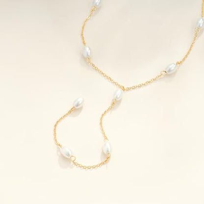 Pearl Necklaces for Women - 14K Gold Plated Y-Shaped Choker Necklace for Women, Gold Jewelry Beaded Necklace Gifts for Teens - color: Y-Pearl-2