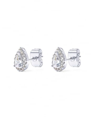 PAVOI 14K Gold Plated 925 Sterling Silver Post Brilliant Round Faux Diamond Halo Earrings - Premium Cubic Zirconia - style: Tear