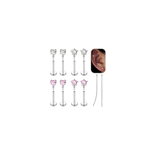 Long Internally Threaded Tragus Piercings 16G 18G 20G Medusa Lip Jewelry Surgical Steel Flat Back Earrings Cartilage Helix Studs Nose Rings Monroe Labret Stud - color: 18G(1.0mm);Length:8mm