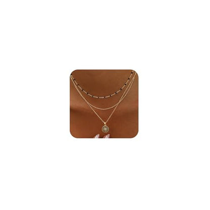 Layered Gold Necklaces for Women, Dainty 14K Gold Plated Cute Pearl Pendant Necklace Jewelry Set Stackable Toggle Chain Choker Collar, Trendy Waterproof Non Tarnish Jewelry Gift - style: Necklace 03-GD