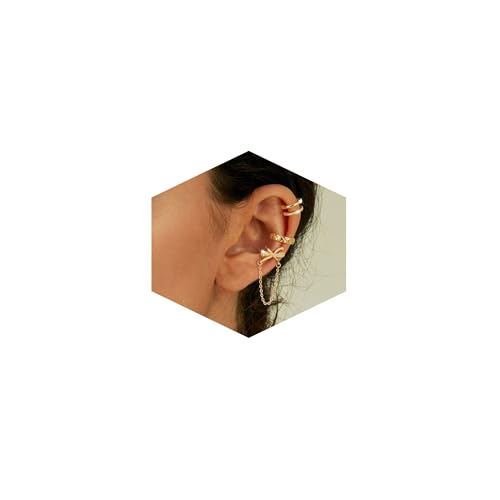 14K Gold Plated Ear Cuff Earrings for Women, Dainty Ear Cuffs Non Piercing Clip on Earrings Trendy Non pierced Cubic Zirconia Fake Hoop Earring Jewelry Sets for Women - color: Gold-3