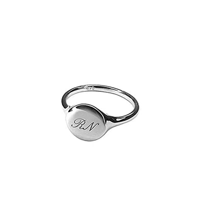 Personalized 925 Sterling Silver Signet Initial Ring Engraved Custom Letter Rings for Women - color: Silver