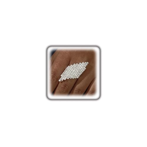 Sparkling Silver Rhombus Rhinestone Knuckle Ring for Women, Adjustable Geometric Crystal Open Finger Ring Minimalist Statement Jewelry Prom Gifts