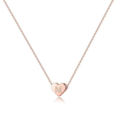 Turandoss Tiny Heart Initial Necklaces for Girls | 14K Rose Gold Plated Heart Pendant Handmade Dainty Letter Initial Necklaces for Teen Girls Jewelry - color: M