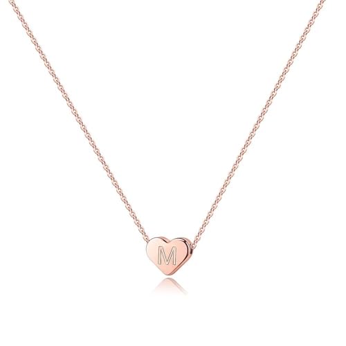 Turandoss Tiny Heart Initial Necklaces for Girls | 14K Rose Gold Plated Heart Pendant Handmade Dainty Letter Initial Necklaces for Teen Girls Jewelry - color: M