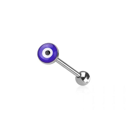 Pierced Owl 14GA 316L Stainless Steel Epoxy Acrylic Evil Eye Tongue Barbell - style: Blue