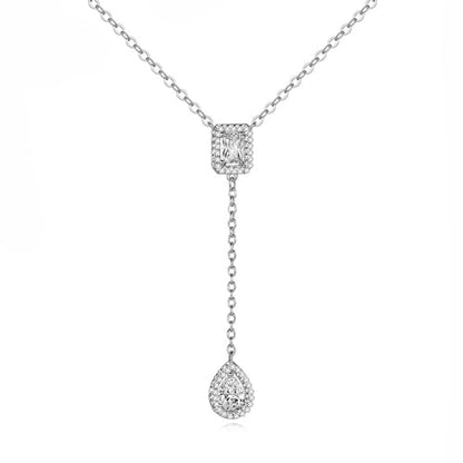 Gold Plated Geometric Style Sparkly Dainty Rectangle Teardrop Shaped AAAAA Australia Crystal with Cubic Zirconia Y Necklace Fashion Jewelry for Women & Teen Girls - color: Teardrop Y Necklace WG