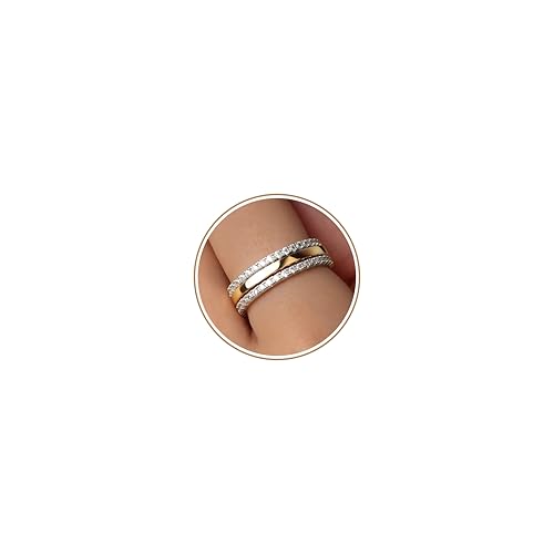 Purplepig Stackable Rings Non Tarnish, Two Tone CZ Eternity Band Set | 14K Gold & 925 Sterling Silver Plated, Waterproof, Wedding/Engagement/Promise Rings, Smart Ring Stackable Bands, Size 4-11 - color: Gold and Silver