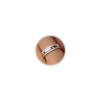 Purplepig Stackable Rings Non Tarnish, Two Tone CZ Eternity Band Set | 14K Gold & 925 Sterling Silver Plated, Waterproof, Wedding/Engagement/Promise Rings, Smart Ring Stackable Bands, Size 4-11 - color: Gold and Silver