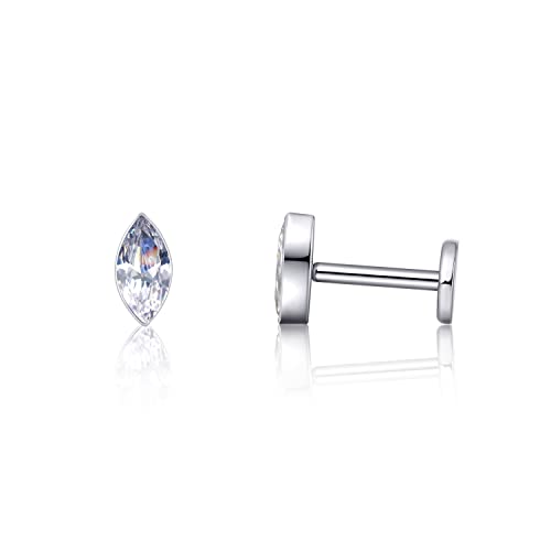 limerencia G23 Hypoallergenic 18g Flat Back Stud Earrings | F136 Implant Grade Titanium Pressfit Threadless Push Pop in Cartilage Helix Labret Lip Monroe Tragus Flat Back Piercing Studs - color: Marquise Silver
