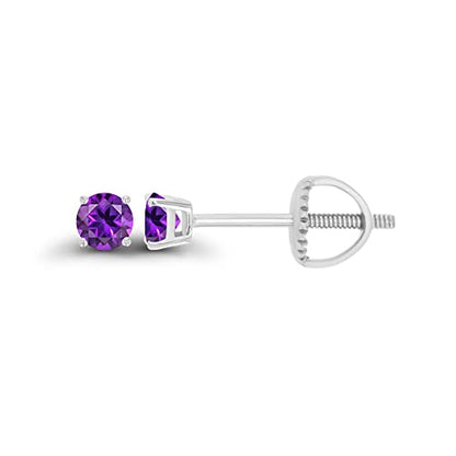 14K Gold Plated 925 Sterling Silver Hypoallergenic 3mm Round Genuine Birthstone Solitaire Screwback Stud Earrings - color: Amethyst