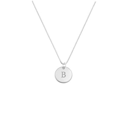 OAK & LUNA - Sterling Silver A-Z Initial Disc Necklace - Letter Pendant on Box Chain, Elegant & Gift‑Ready - style: Letter B