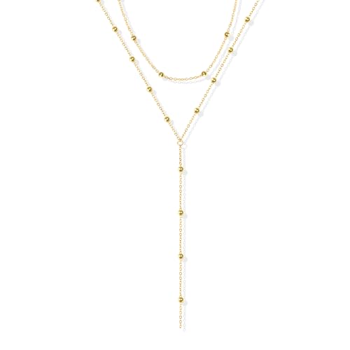 Lock Necklace for Women Paperclip Link Chain Padlock Necklace Non-Tarnish - color: Gold - Layered Bead Chain Y Necklace