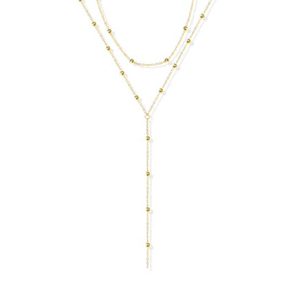 Lock Necklace for Women Paperclip Link Chain Padlock Necklace Non-Tarnish - color: Gold - Layered Bead Chain Y Necklace