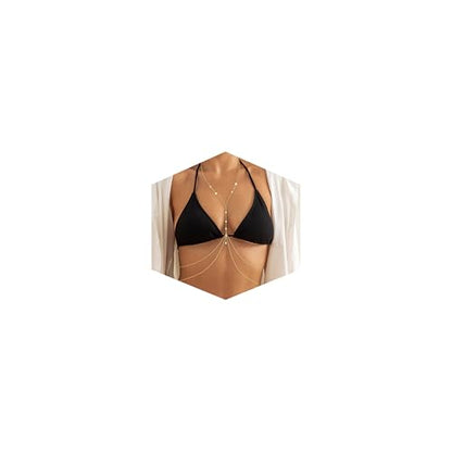 Body Chain Jewelry for Women, Layered Waist Chain for Bikinis | Sexy Body Jewelry, Adjustable Fit, Chest Belly Chain, Gold & Silver Options, Beach Vacation, Festivals Raves & Concerts - style: 9 Diamonds(Gold3)