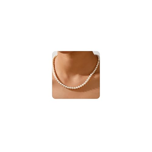 Ritach Pearl Necklaces for Women - Real Gold Plated Dainty Pearl Necklace Daisy Round Drop Pearl Choker Necklace Layered Gold Necklace for Women Teen Girls Bridesmaid Wedding Birthday Gifts - style: Gold-Pearl Strand