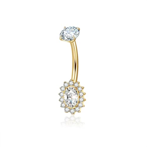 Gold Belly Button Ring, Titanium Dangle Floating Navel Piercing Jewelry - color: Gold-Oval-10mm