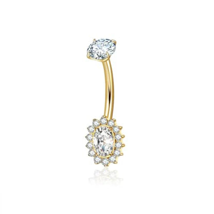 Gold Belly Button Ring, Titanium Dangle Floating Navel Piercing Jewelry - color: Gold-Oval-10mm