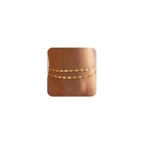 MFRYK Gold Plated Layered Anklet for Women, Adjustable Ankle Bracelet Gift - color: gold