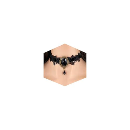 Qceasiy Gothic Black Necklace for Women, Adjustable Victorian Velvet Lace Collar, Halloween Party Cosplay Jewelry Gift - style: Black Gem Lace