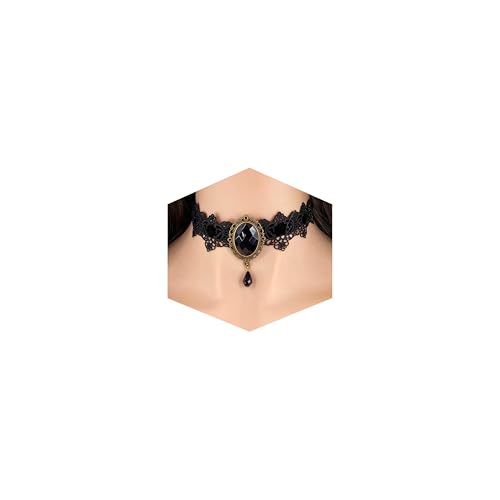 Qceasiy Gothic Black Necklace for Women, Adjustable Victorian Velvet Lace Collar, Halloween Party Cosplay Jewelry Gift - style: Black Gem Lace
