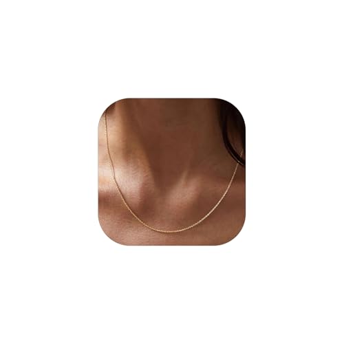 FOCALOOK Womens Chain Necklace, 1/1.4/2mm Thin Cable Link Necklace Chain | Hypoallergenic 316L Stainless Steel, Non Tarnish, Sturdy Chain for Pendants, 14K Gold Plated/Silver/Rose Gold/Black, 14-30" - color: 1.4mm 14K Gold Plated, size: 16 Inch