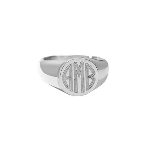 Personalized 925 Sterling Silver Monogram Initial Block Signet Ring, Engraved Initial Ring for Women Mother Father - color: Silver