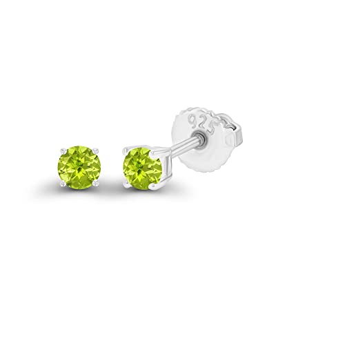 14K Gold Plated 925 Sterling Silver Hypoallergenic 3mm Round Genuine Birthstone Solitaire Screwback Stud Earrings - color: Peridot
