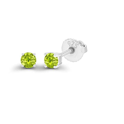 14K Gold Plated 925 Sterling Silver Hypoallergenic 3mm Round Genuine Birthstone Solitaire Screwback Stud Earrings - color: Peridot