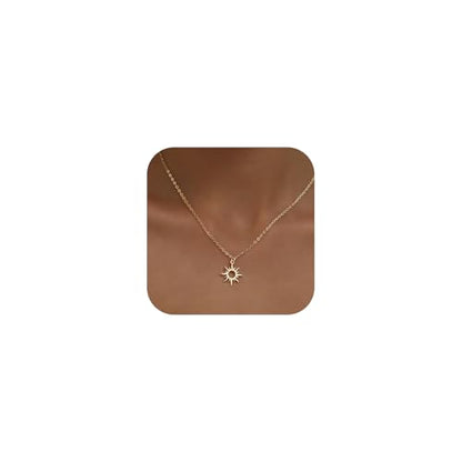 Gold Silver Necklace for Women, Dainty Cubic Zirconia Pendant | Teardrop CZ Charm, 14K Gold/Sterling Silver Plated, Adjustable Chain, Hypoallergenic & Waterproof Jewelry, Cute Trendy Gift - color: Gold-Howllow sun/cable chain