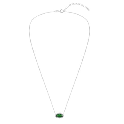 Belacqua Gemstone Necklace in Sterling Silver,Halo Pendant with Accent, Oval Cut 6 * 12mm, 15" Cable Chain with 2" Extender, Spring Ring Clasp, Dainty Birthstone Necklace for Women, Gift Box Included - color: 05-May-Emerald Green