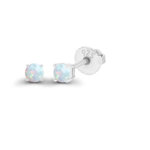 14K Gold Plated 925 Sterling Silver Hypoallergenic 3mm Round Genuine Birthstone Solitaire Screwback Stud Earrings - color: Opal Created