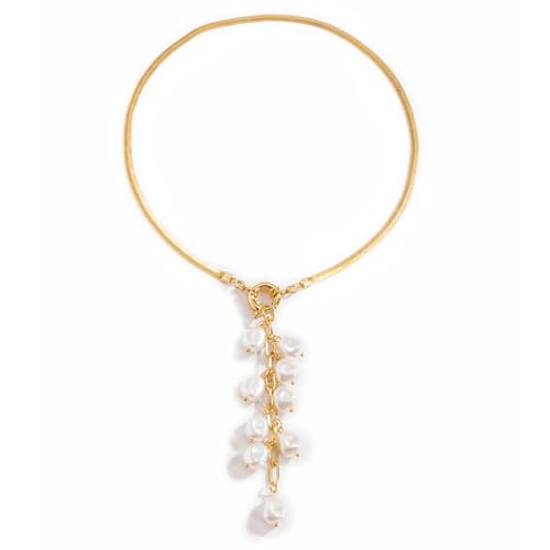Women's Baroque Beaded Y Necklace, Trendy Pendant Long Choker, Simple Daily Wear Jewelry Gift - color: Golden