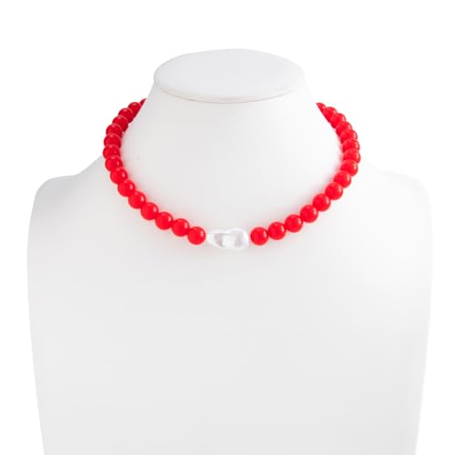 Colorful Faux Baroque Pearl Resin Beaded Choker Necklace Summer Tropical Jewelry for Women - color: Red