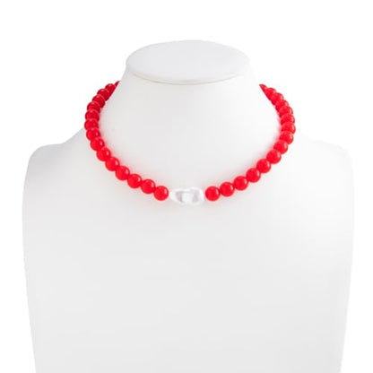 Colorful Faux Baroque Pearl Resin Beaded Choker Necklace Summer Tropical Jewelry for Women - color: Red