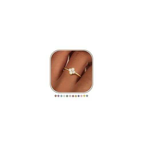 KAERUN Clover Birthstone Gold Rings for Women Non Tarnish 14K Gold Plated Stackable Thumb Ring Dainty Clover CZ Gemstone Emerald Engagement Rings Wedding Band Jewelry for Birthday Gifts Size 6-10 - color: White April, size: 8