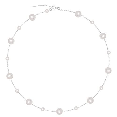 925 Sterling Silver Dainty Freshwater Cultured Pearl Choker Necklace White Genuine Real Pearl Charm Necklaces Jewelry Gifts for Her - color: Satellite Pearl-Silver Plus 4-5mm&8-9mm