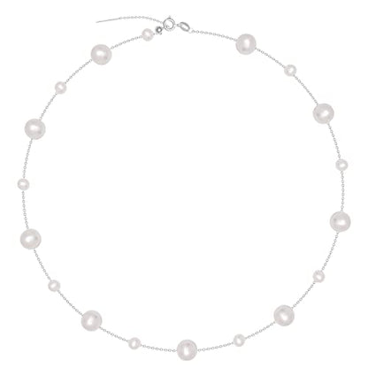 925 Sterling Silver Dainty Freshwater Cultured Pearl Choker Necklace White Genuine Real Pearl Charm Necklaces Jewelry Gifts for Her - color: Satellite Pearl-Silver Plus 4-5mm&8-9mm
