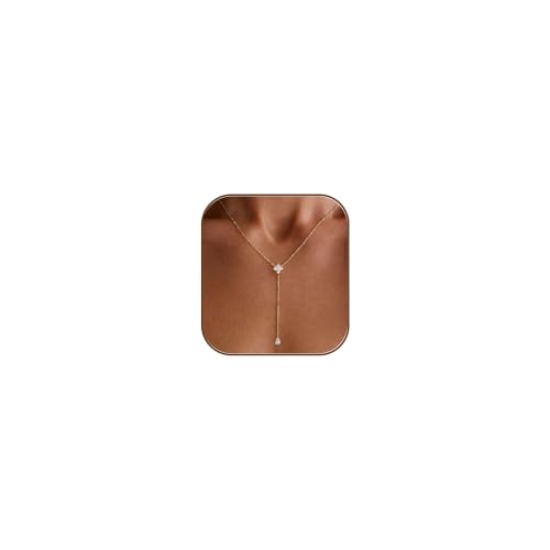 Gold Necklace for Women, Dainty Long Necklace 14k Gold Plated Lariat Long Necklaces for Women Trendy Simple Statement Drop Necklace Fashion Body Chain Prom Jewelry Gold Accessories - color: 16-Gold